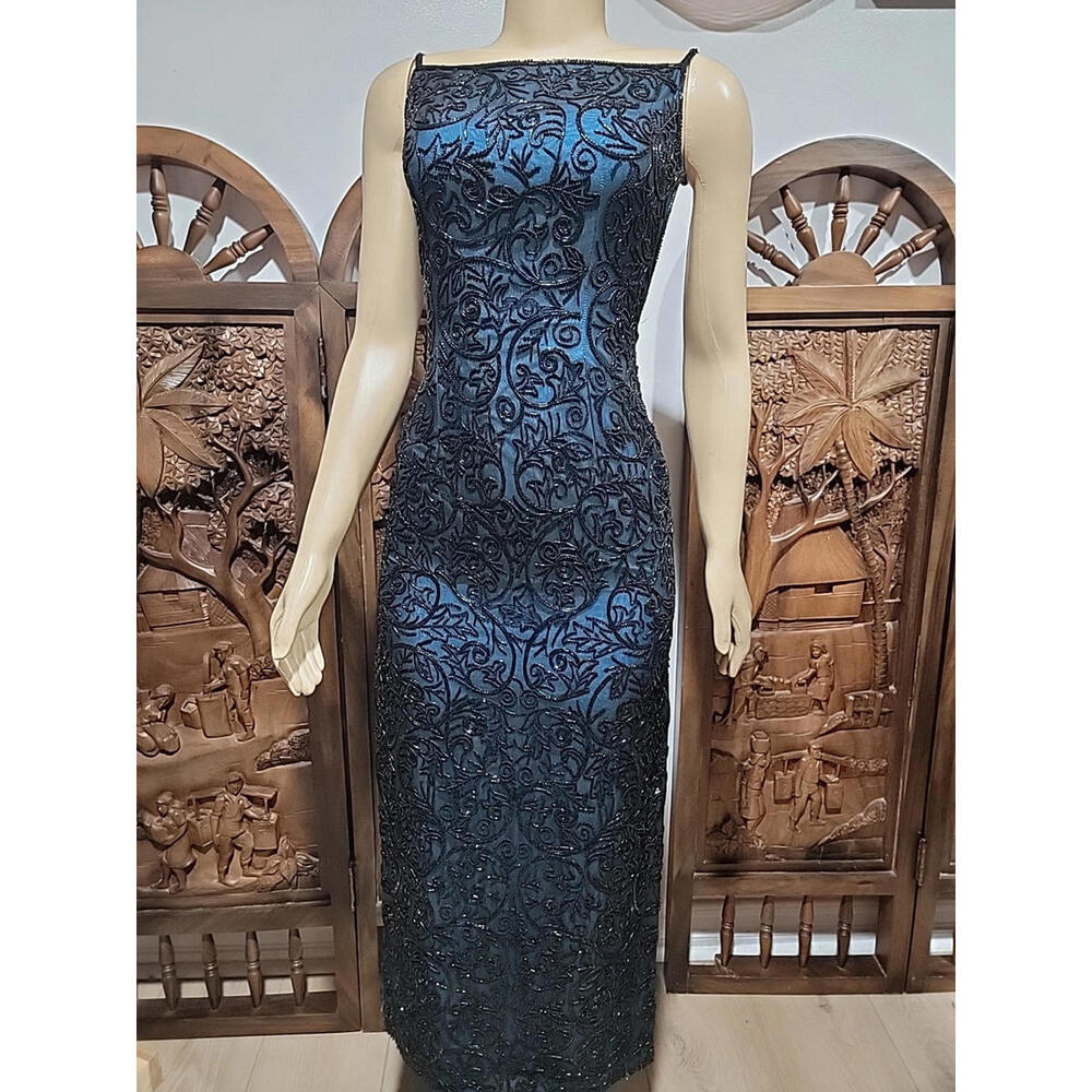 Cache Collection 100% Silk Size S Artsy Sophisticated Dress Backless Beaded #C3 - Picture 9 of 12